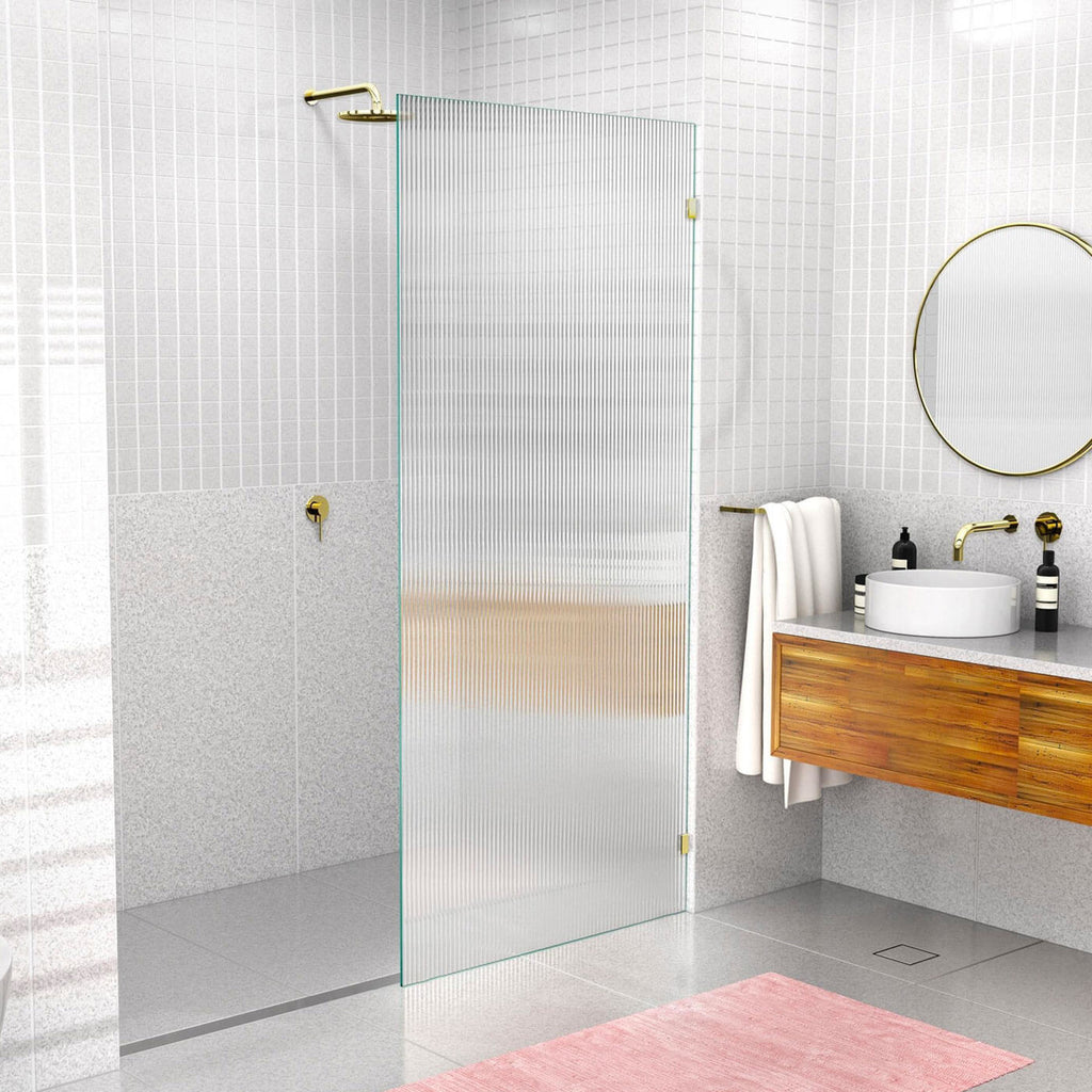 10mm Frameless Fluted Shower Screen Fixed Panel 2100mm High Sunlight 10mm-frameless-fluted-shower-screen-fixed-panel-2100mm-high-sunlight