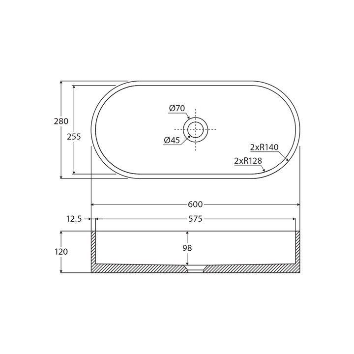 Alba Pill Concrete Above Counter Basin 600x280mm