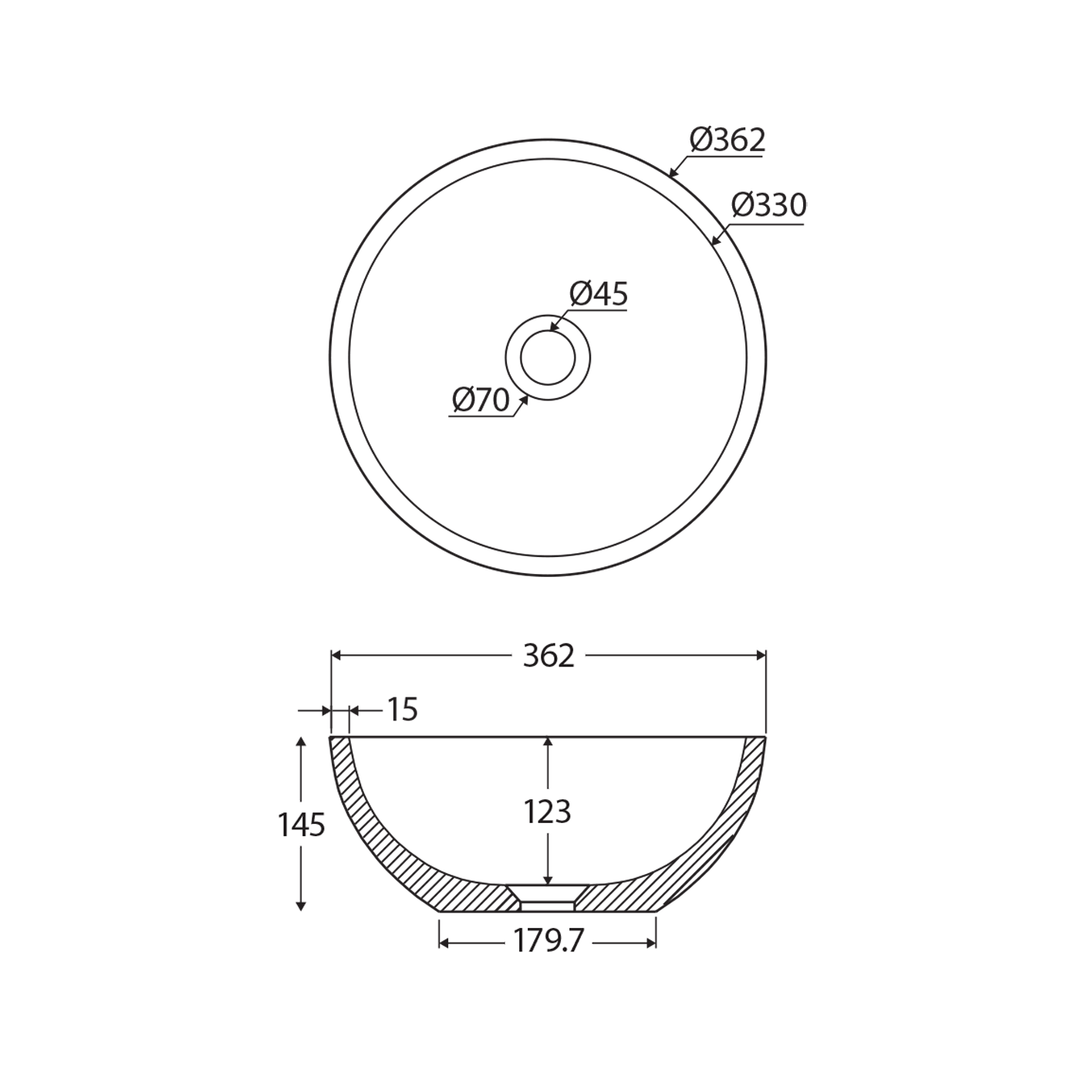 Alba Round Concrete Above Counter Basin 360mm