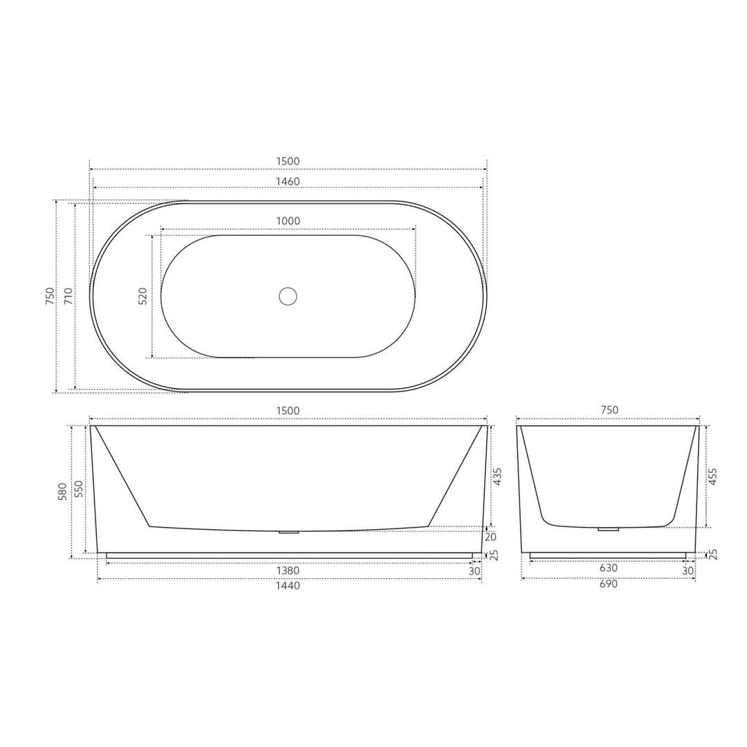 Ally Oval Fluted Groove Freestanding Bathtub