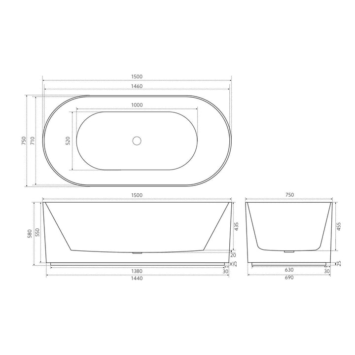 Ally Oval Fluted Groove Freestanding Bathtub