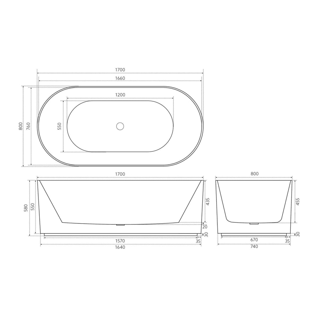 Ally Oval Fluted Groove Freestanding Bathtub