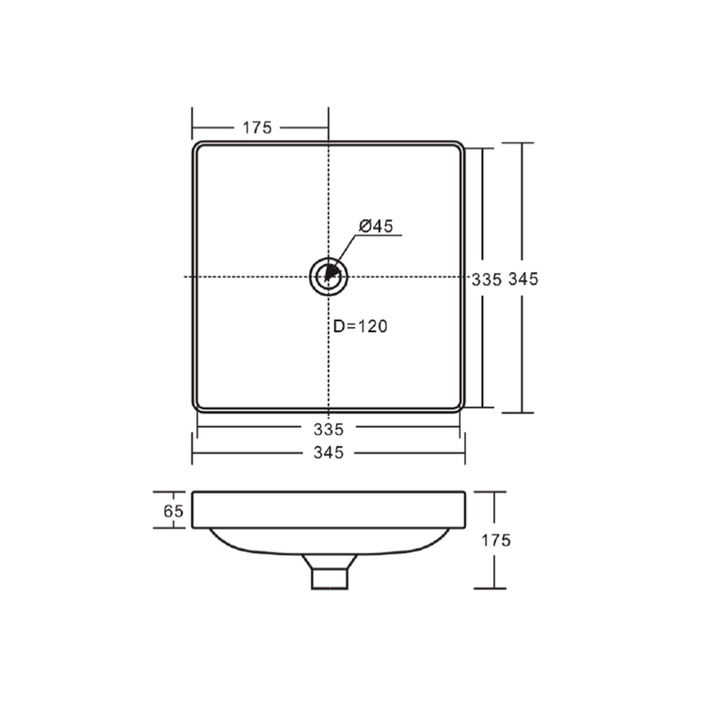 Aluca Square Semi-Inset Basin 345x345mm