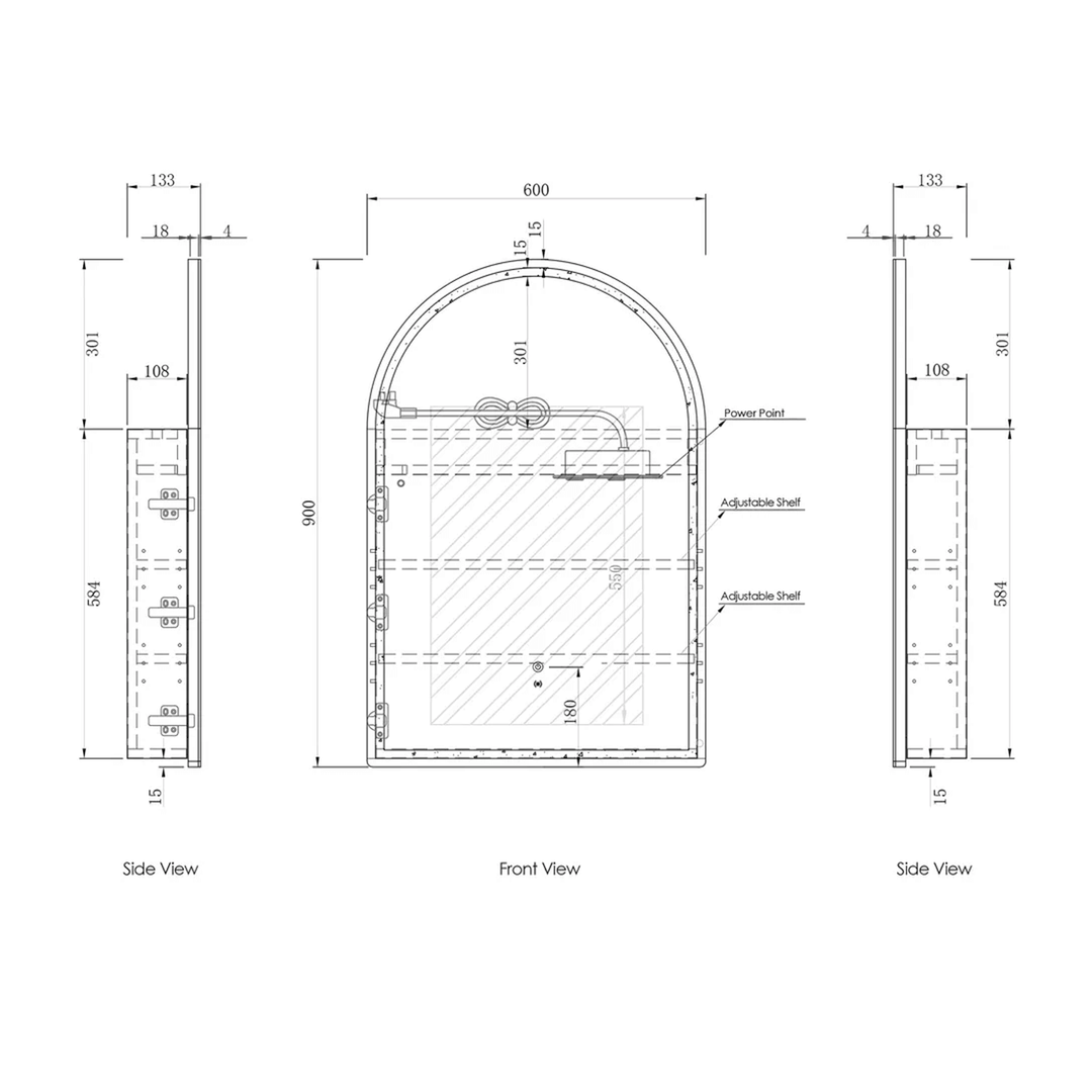 Archie LED Mirror Shaving Cabinet Arched 900x600mm
