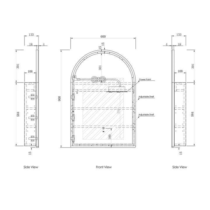 Archie LED Mirror Shaving Cabinet Arched 900x600mm