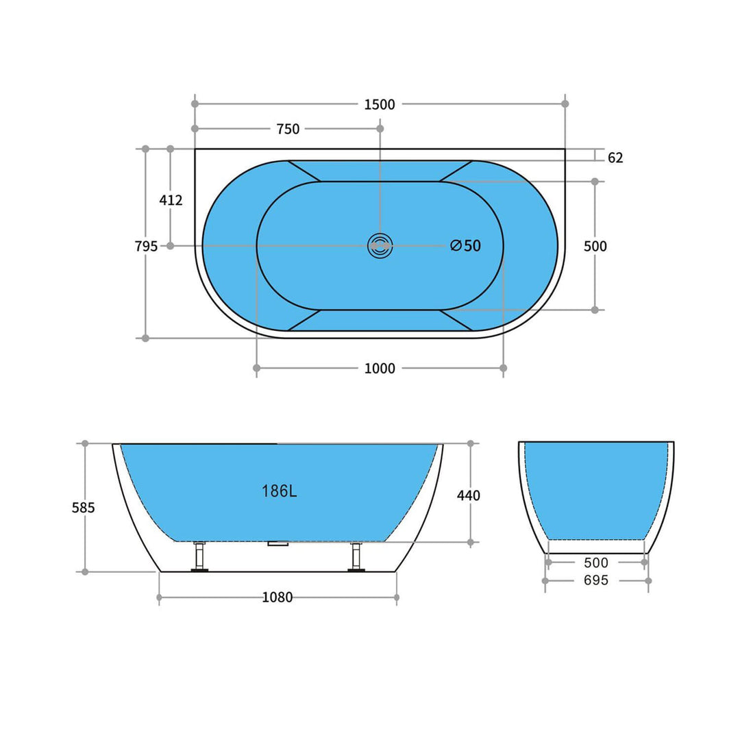 Atlantic Curved Back to Wall Bathtub