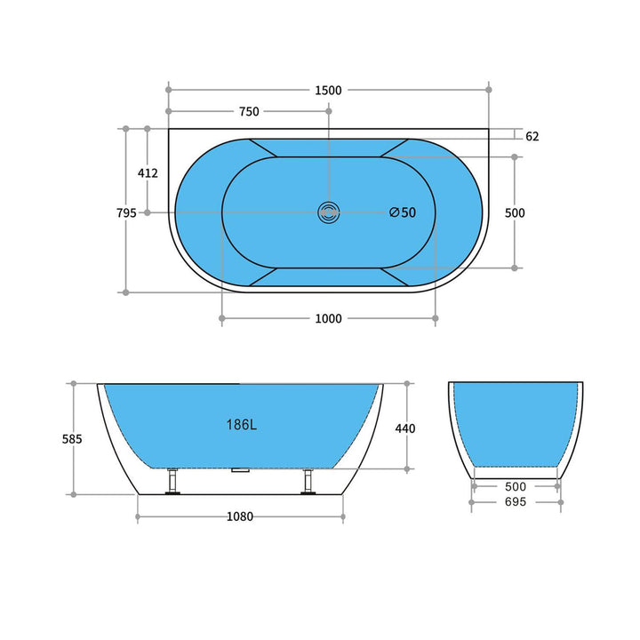 Atlantic Curved Back to Wall Bathtub