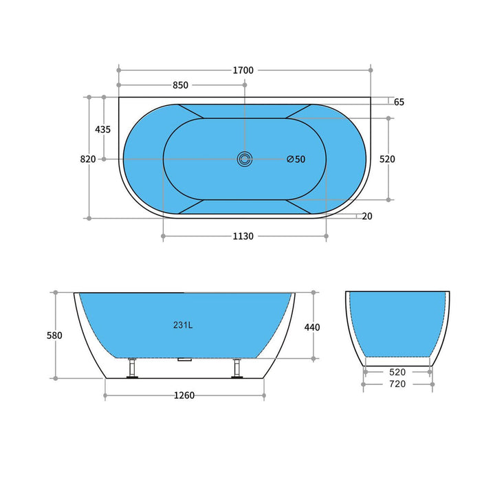 Atlantic Curved Back to Wall Bathtub