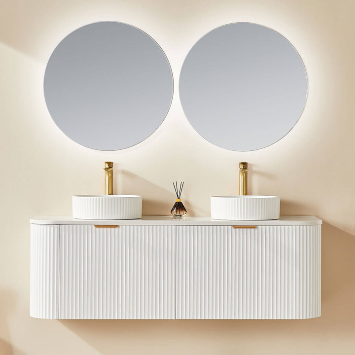 Avalon Fluted Matte White Curved Wall Hung Vanity