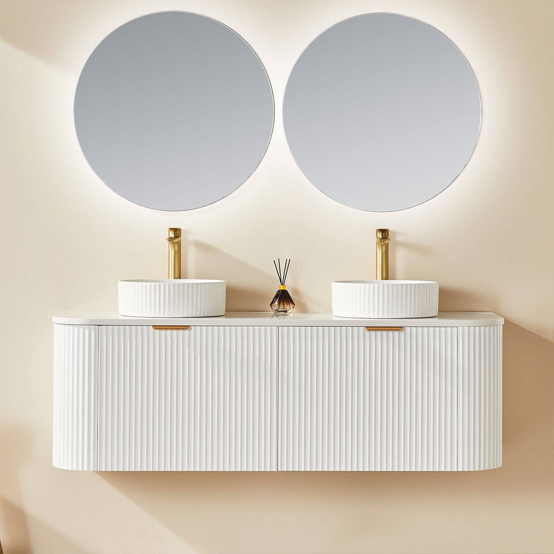 Avalon Fluted Matte White Curved Wall Hung Vanity