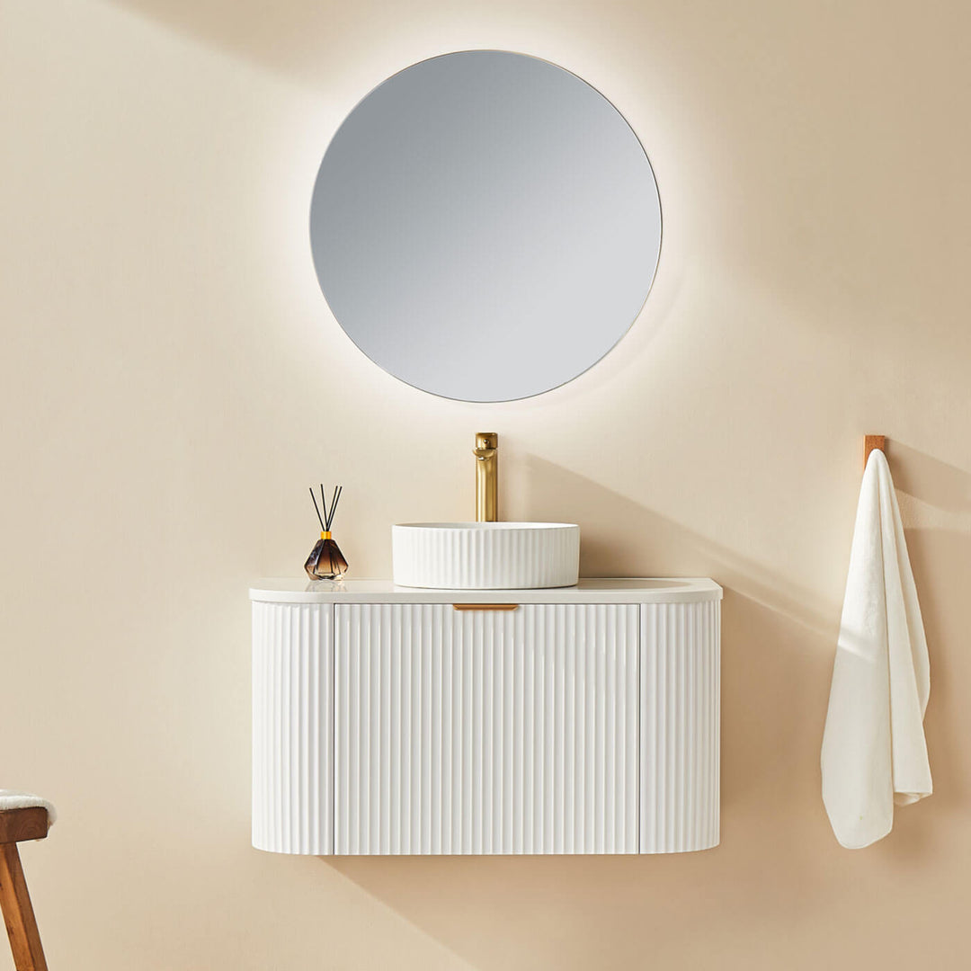 Avalon Fluted Matte White Curved Wall Hung Vanity