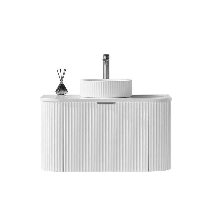 Avalon Fluted Matte White Curved Wall Hung Vanity