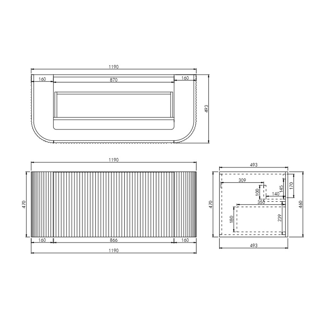 Avalon Fluted Matte Black Curved Wall Hung Vanity