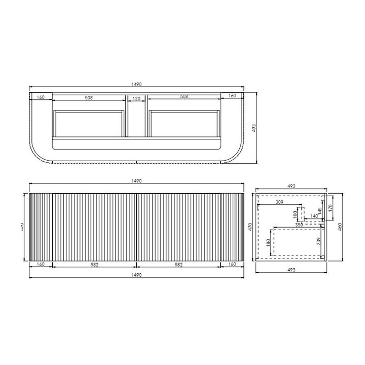 Avalon Fluted Matte White Curved Wall Hung Vanity