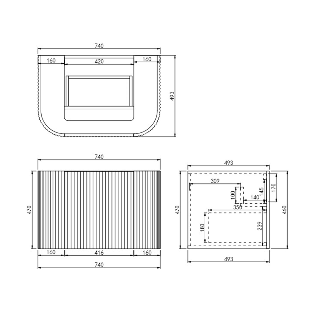 Avalon Fluted Matte Black Curved Wall Hung Vanity