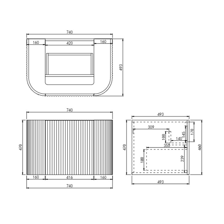 Avalon Fluted Matte Black Curved Wall Hung Vanity