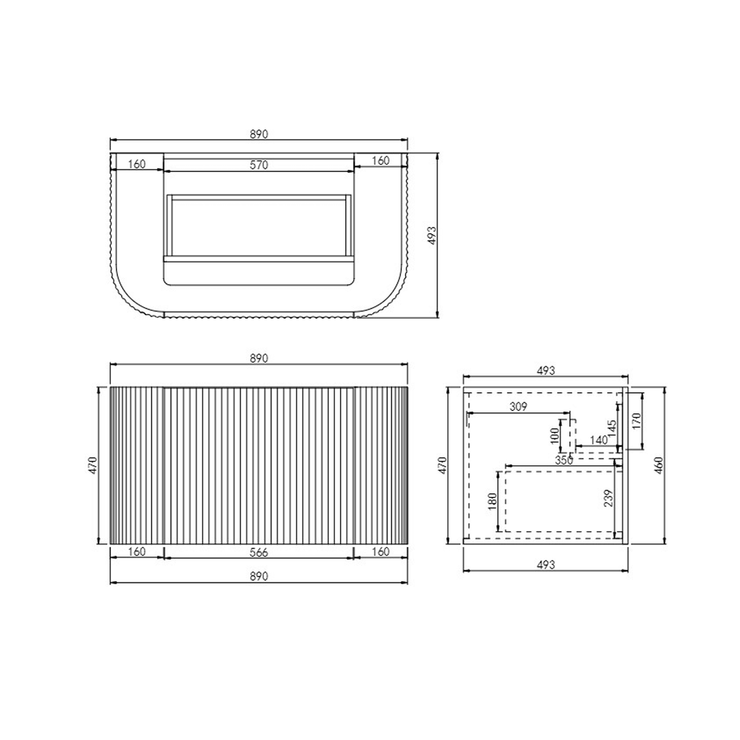 Avalon Fluted Matte Black Curved Wall Hung Vanity