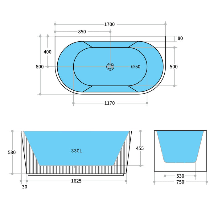 Bari Back to Wall Fluted Groove Freestanding Bathtub