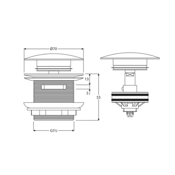 Bathtub Removable Pop-Up Waste 40mm