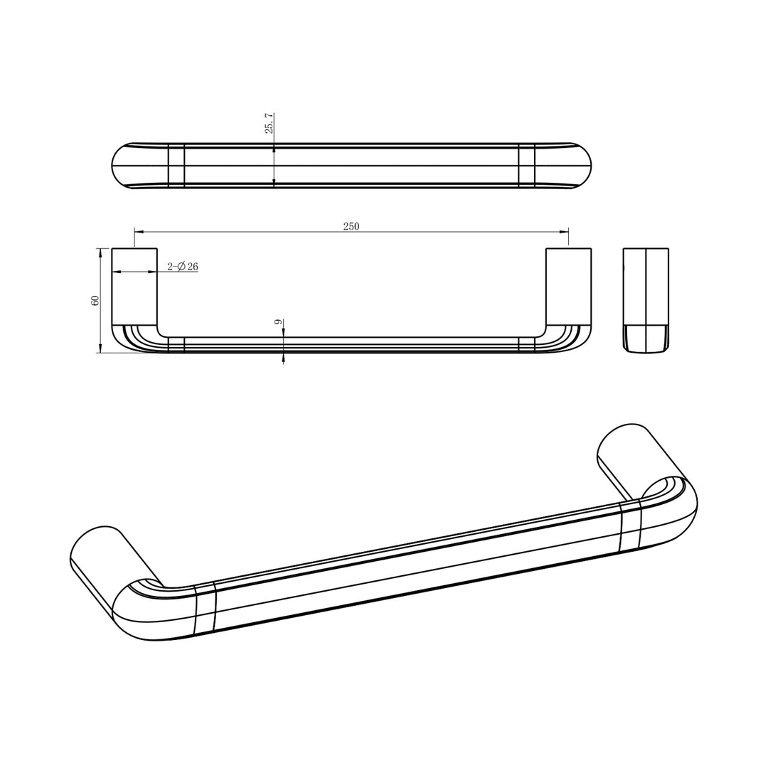 Berlin Single Towel Rail 250mm