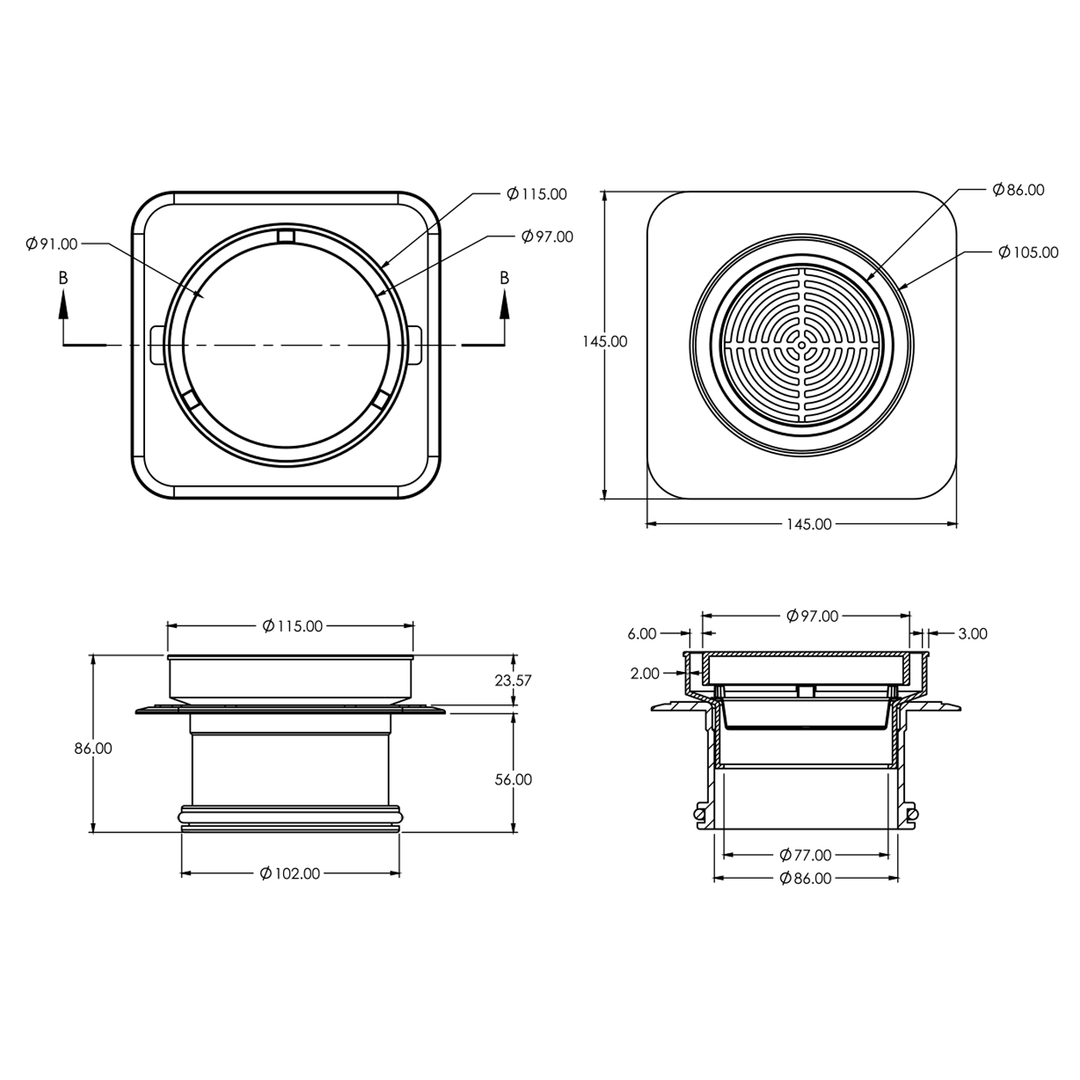 Bermuda Round Flipper Tile Insert Floor Waste 115mm