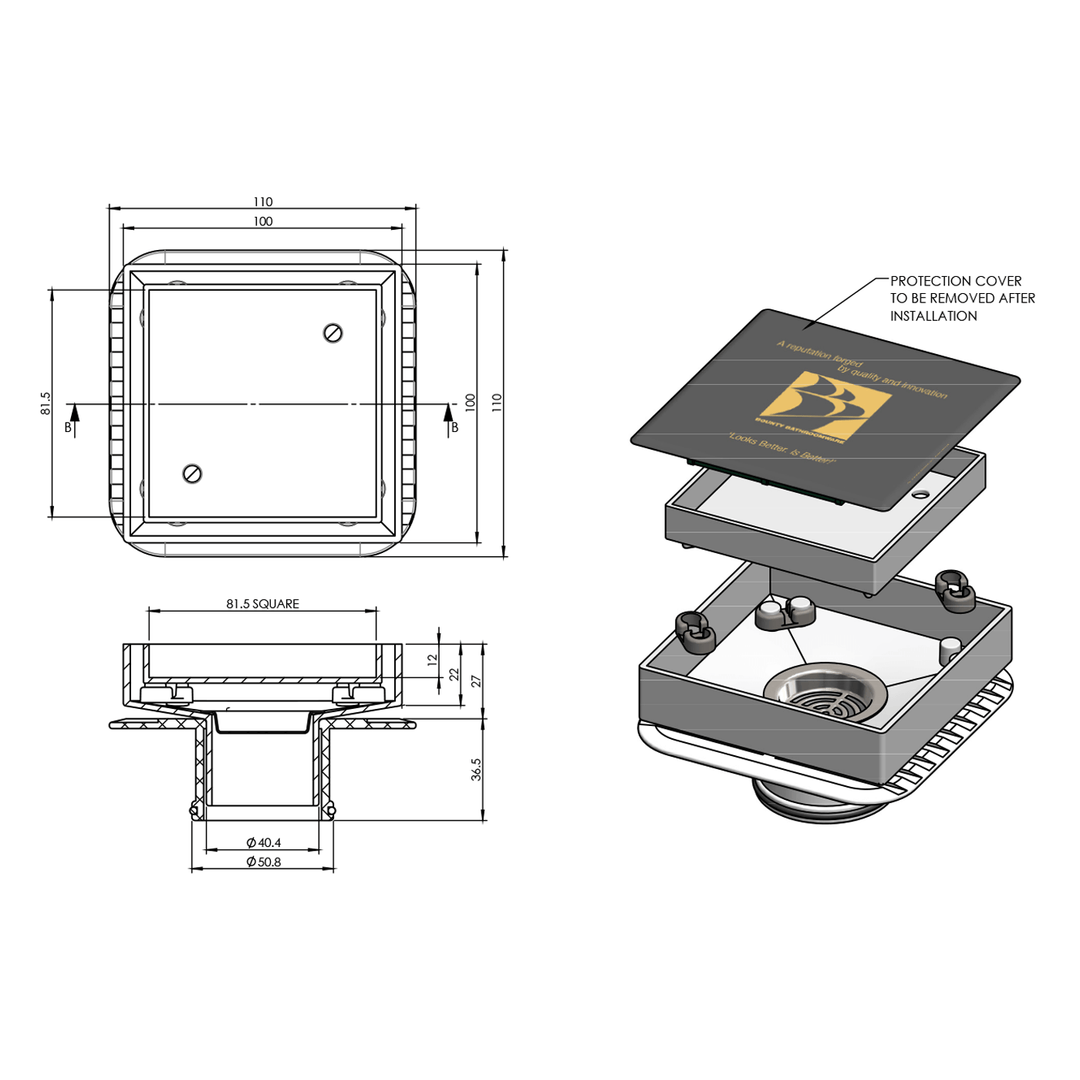Bermuda Tile Insert Floor Waste 100x100mm