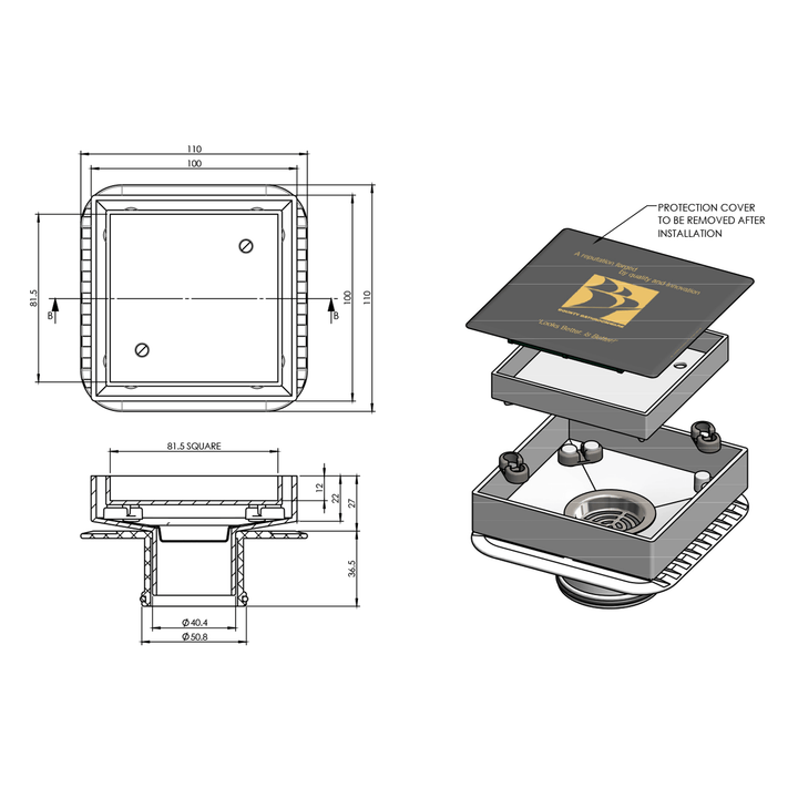 Bermuda Tile Insert Floor Waste 100x100mm