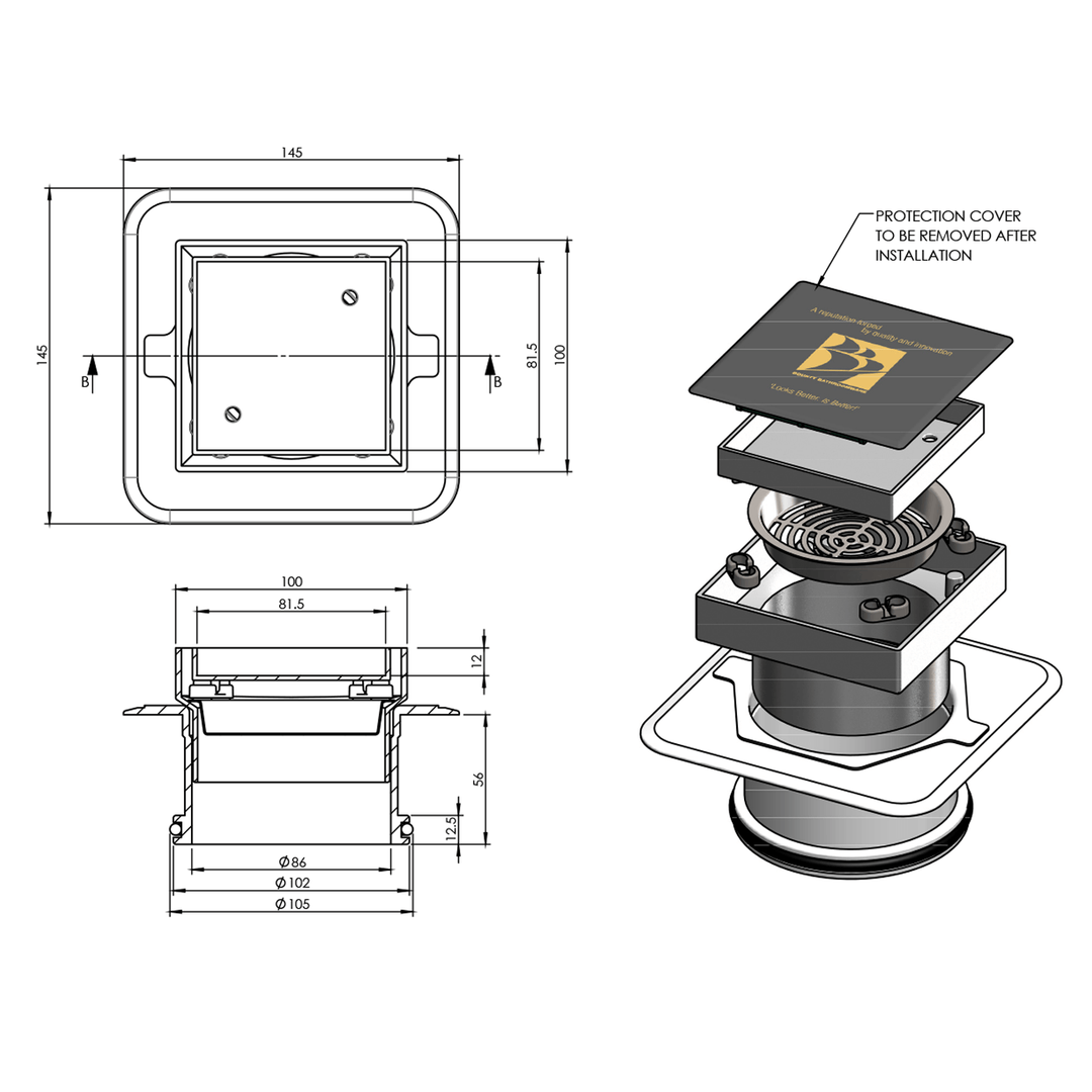 Bermuda Tile Insert Floor Waste 100x100mm
