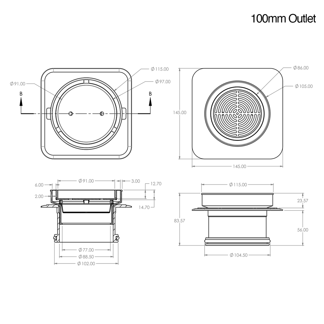 Bermuda Round Tile Insert Floor Waste 115mm