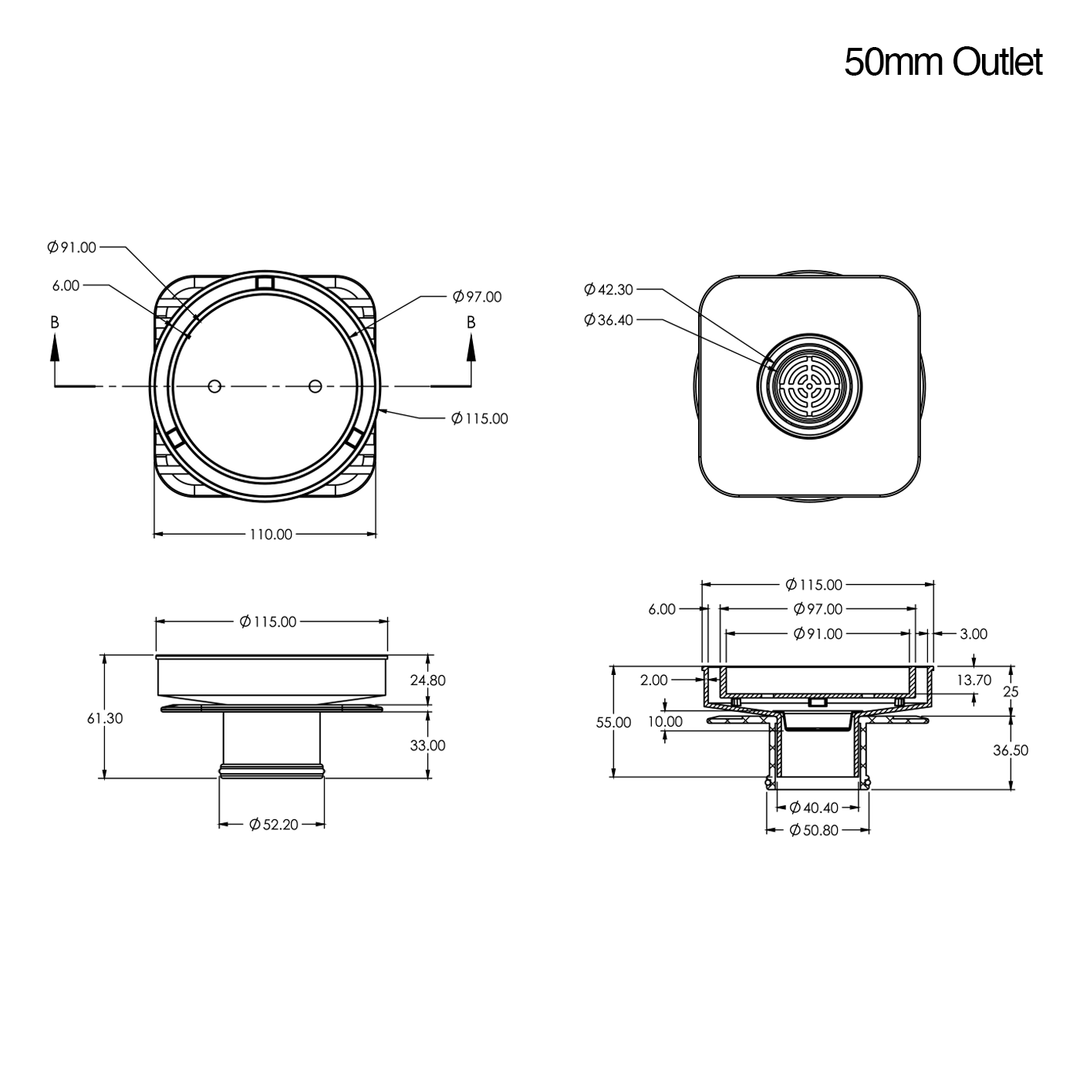 Bermuda Round Tile Insert Floor Waste 115mm