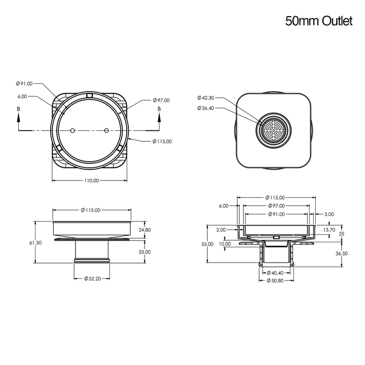 Bermuda Round Tile Insert Floor Waste 115mm