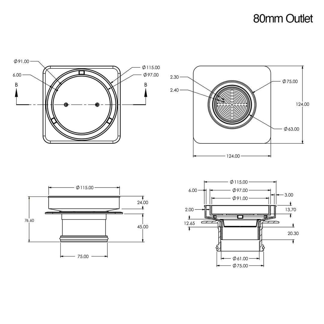 Bermuda Round Tile Insert Floor Waste 115mm