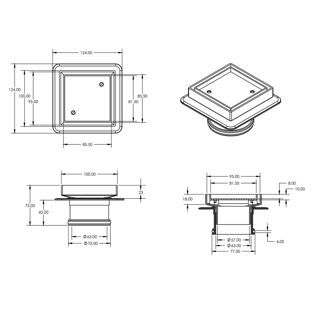 Bermuda Slimline Tile Insert Floor Waste 100x100mm