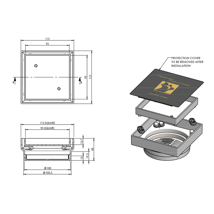 Bermuda Tile Insert Floor Waste 115x115mm