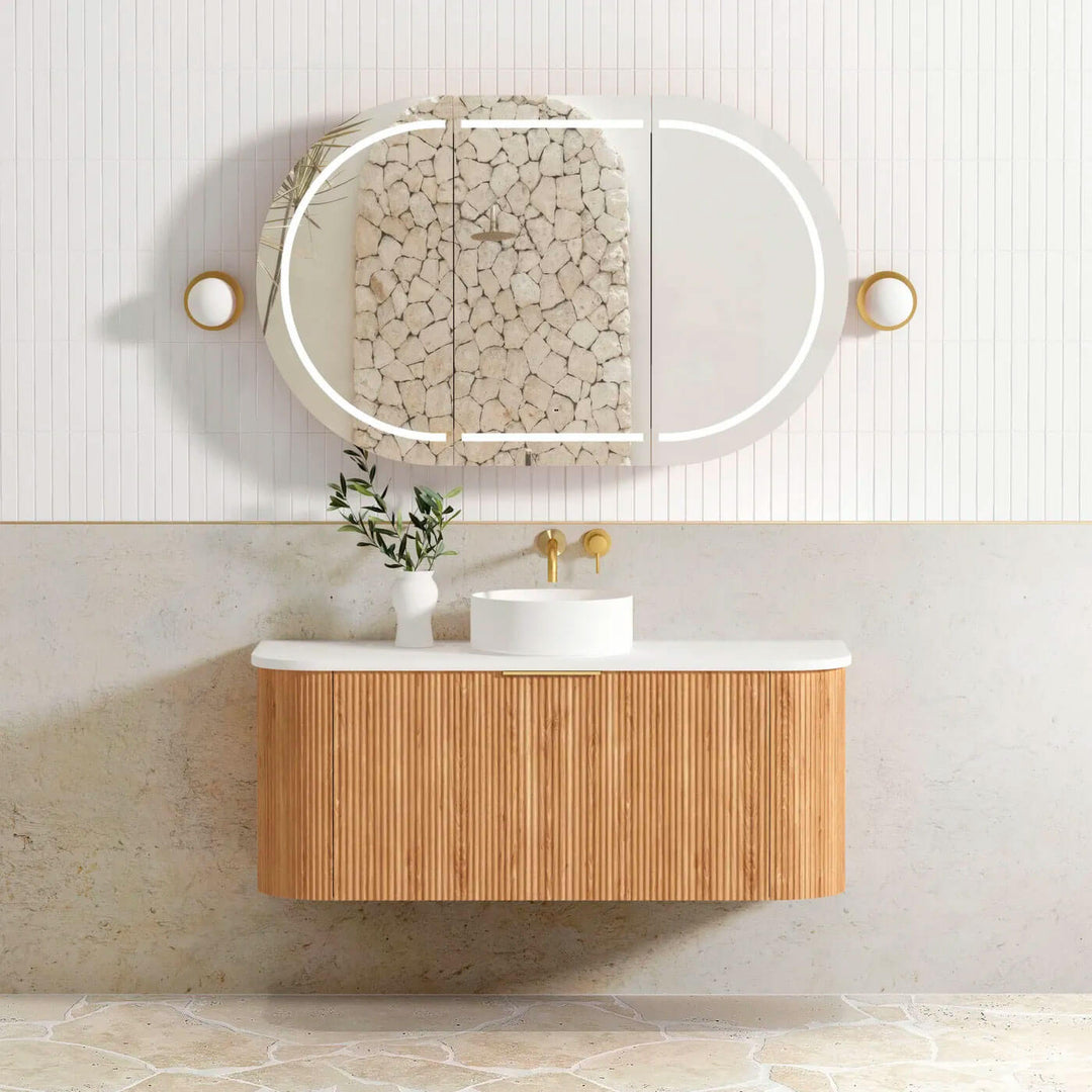 Bondi Fluted Oak Curved Wall Hung Vanity
