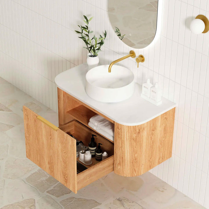Bondi Fluted Oak Curved Wall Hung Vanity