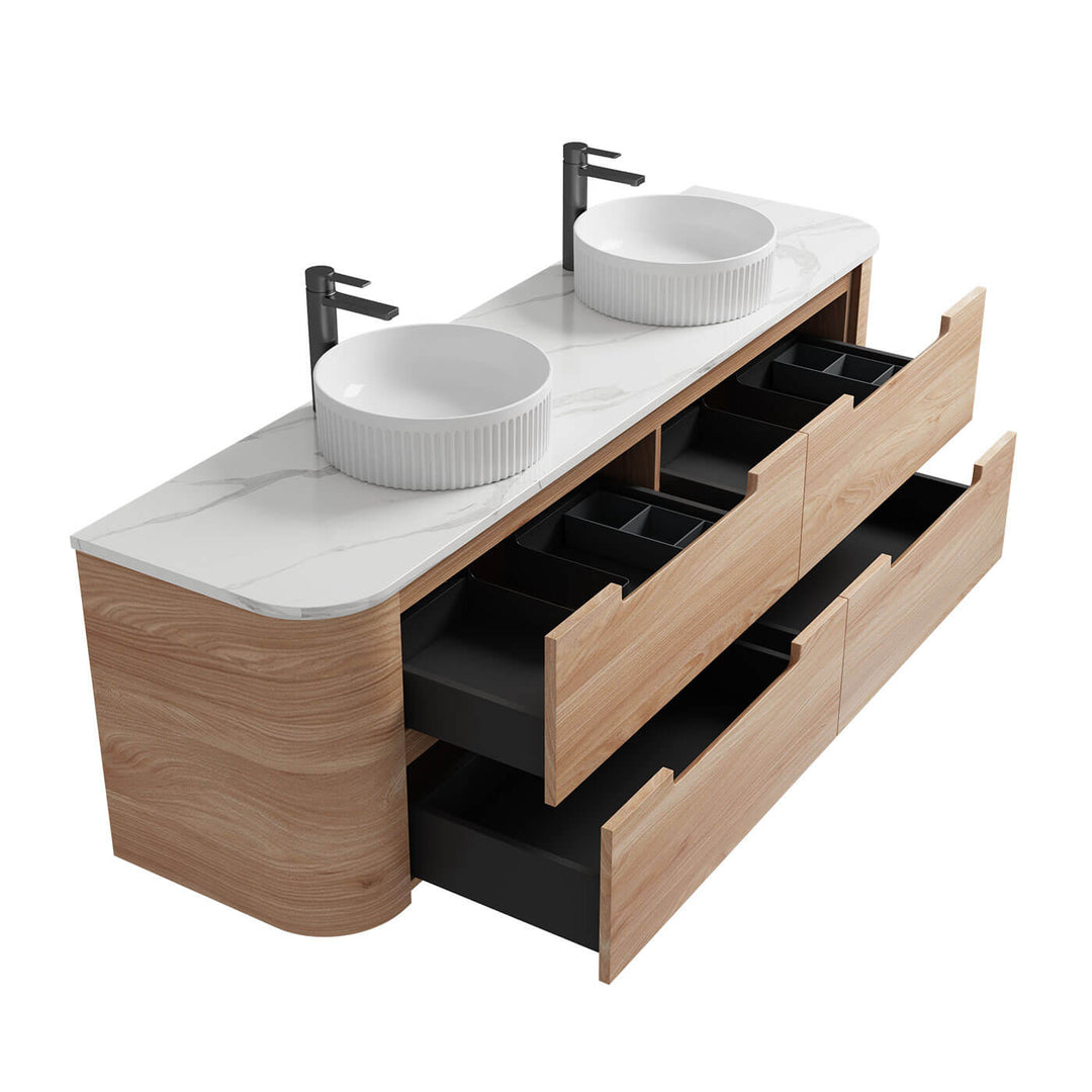 Briony Curved Timber Grain Wall Hung Vanity