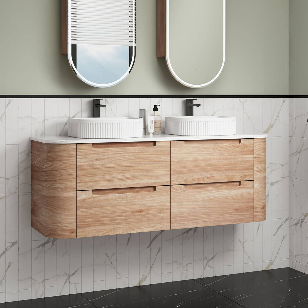 Briony Curved Timber Grain Wall Hung Vanity
