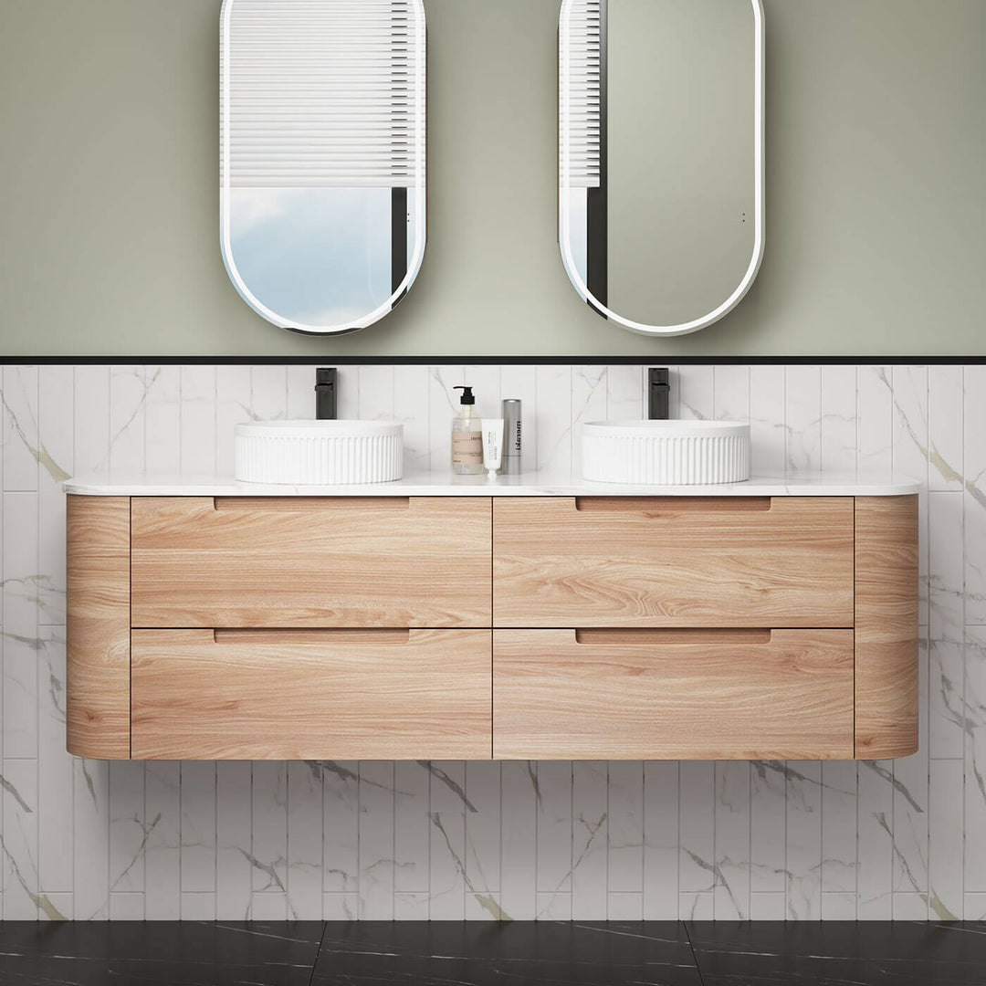 Briony Curved Timber Grain Wall Hung Vanity