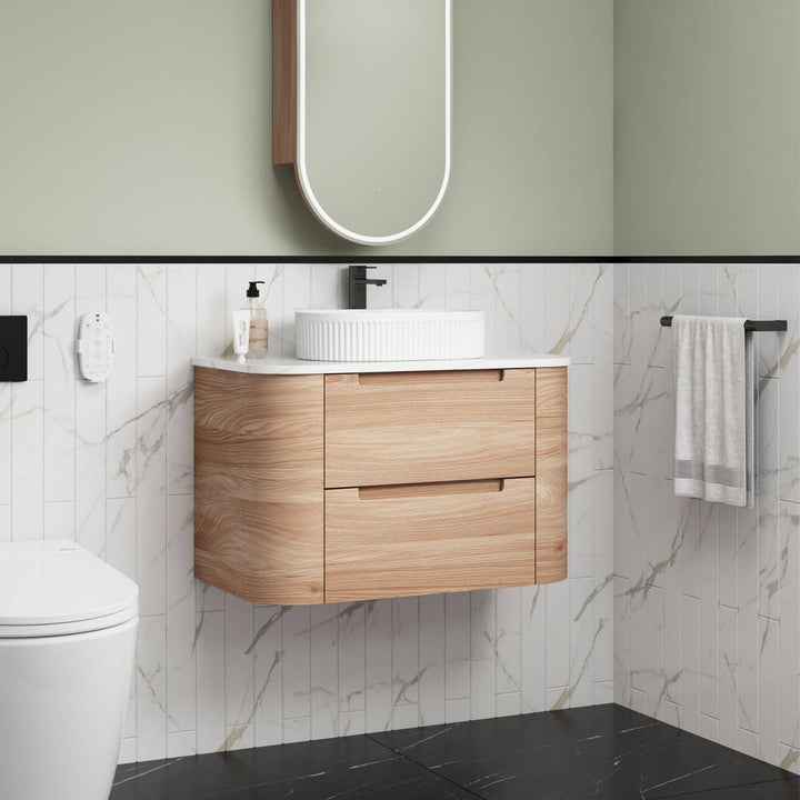Briony Curved Timber Grain Wall Hung Vanity