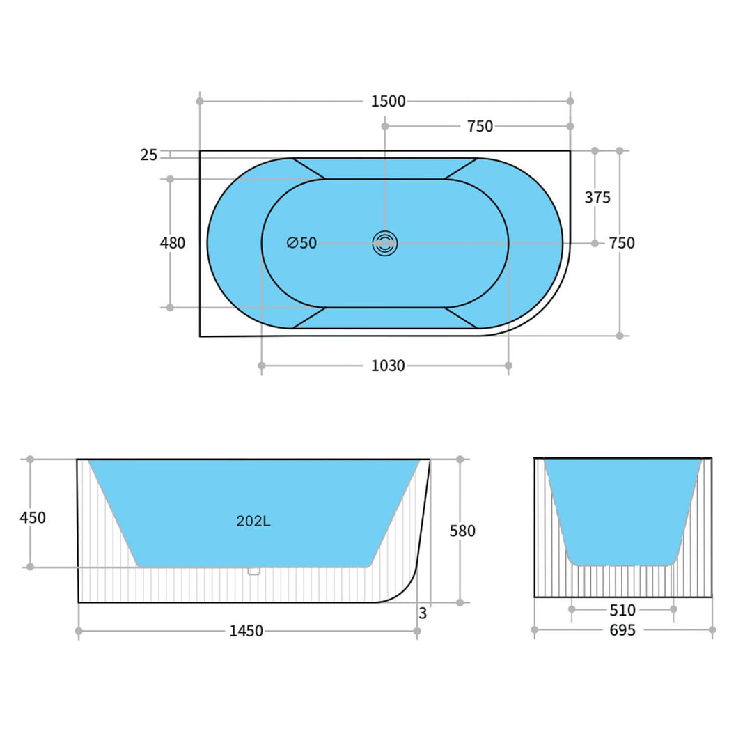 Capri Fluted Groove Corner Bathtub