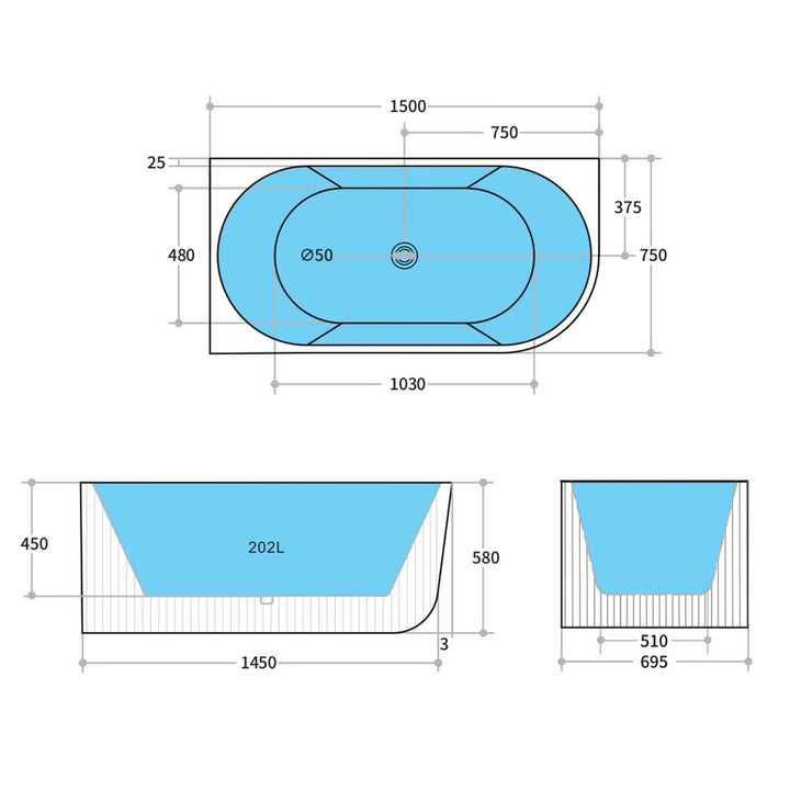 Capri Fluted Groove Corner Bathtub