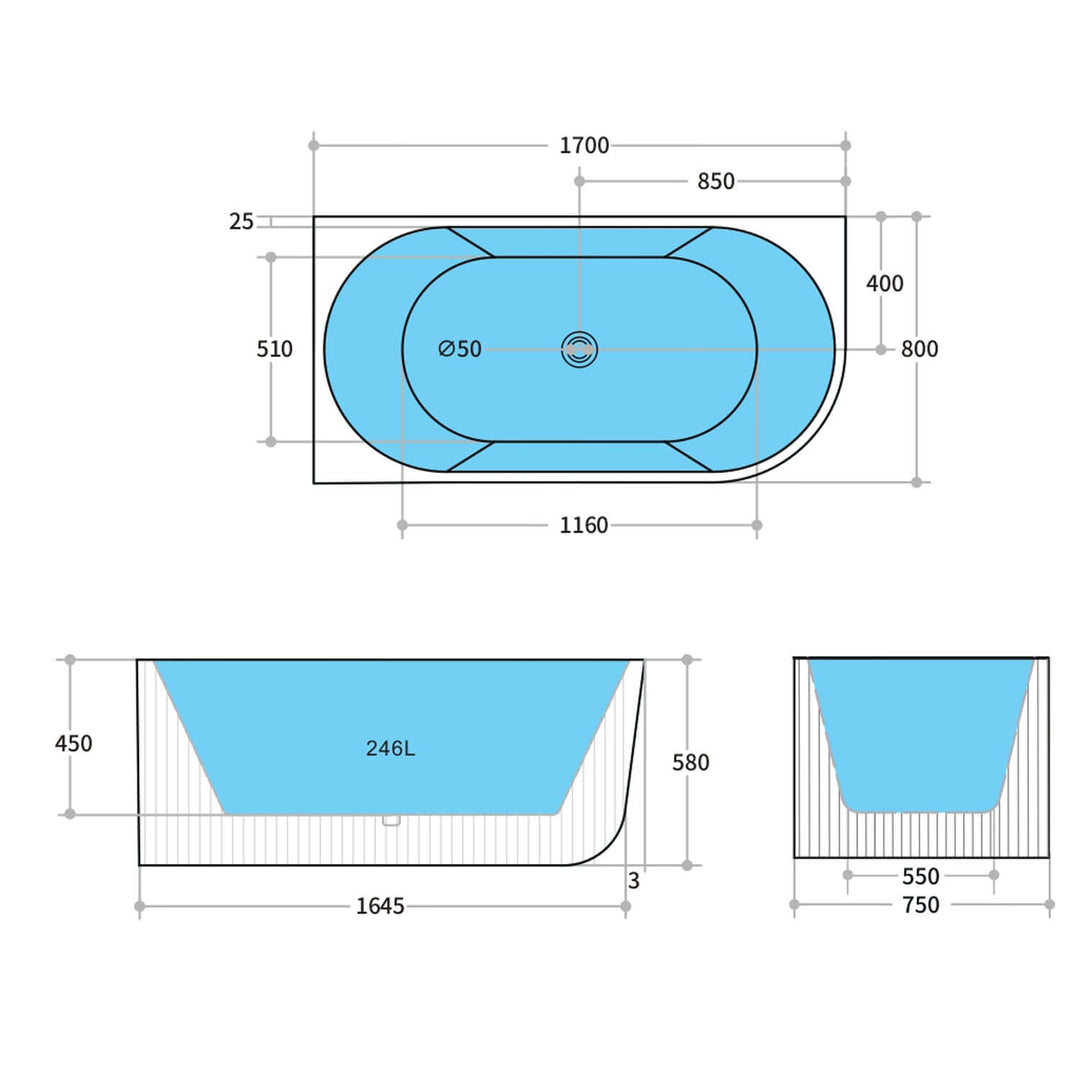 Capri Fluted Groove Corner Bathtub