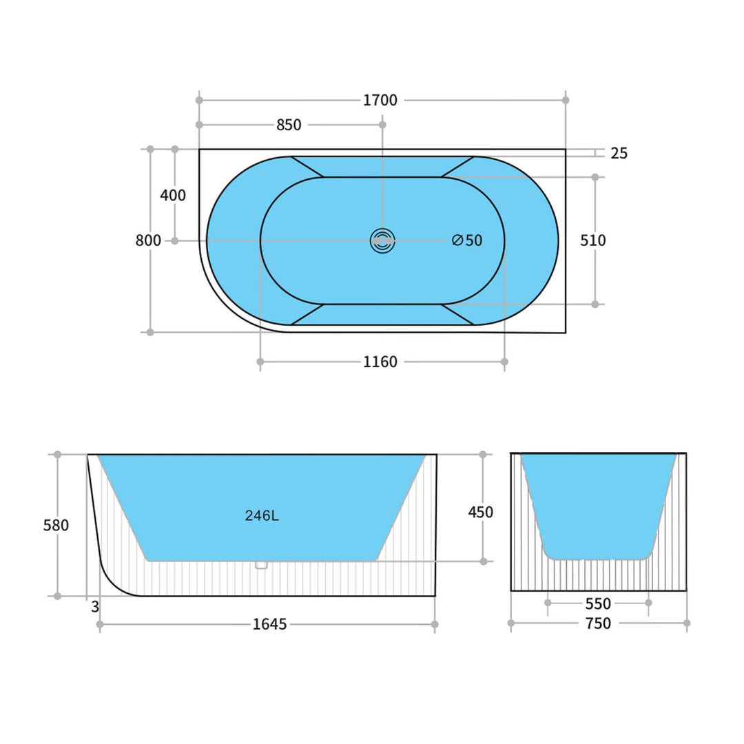 Capri Fluted Groove Corner Bathtub