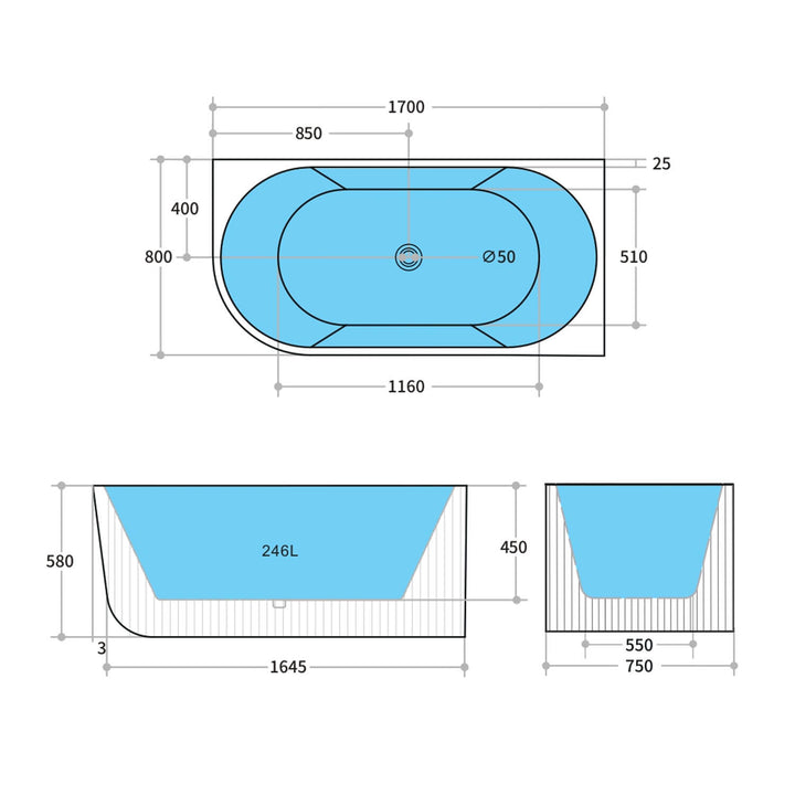 Capri Fluted Groove Corner Bathtub