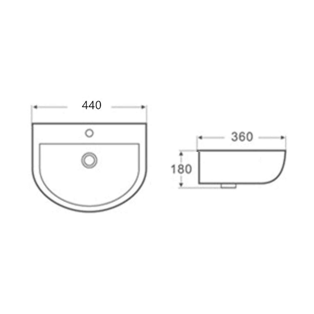 Care Wall Hung DDA Disable Care Ceramic Basin 440x360mm Sunlight