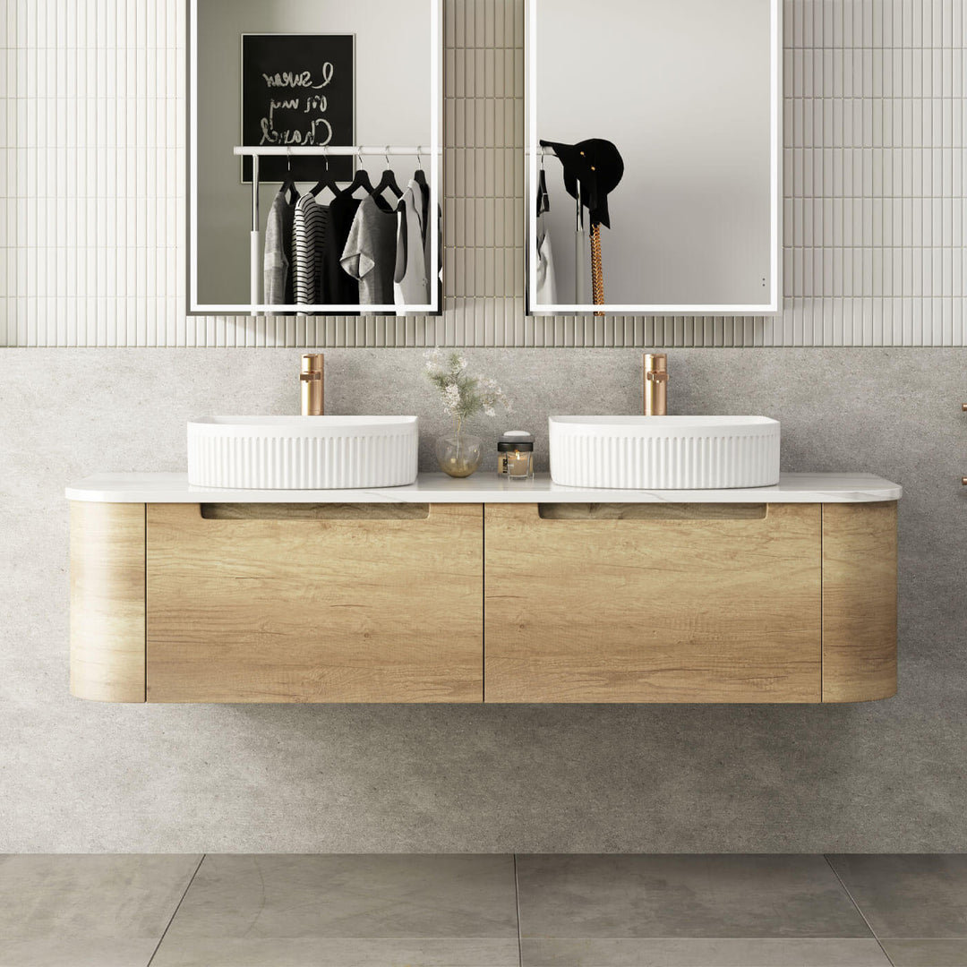 Carita Curved Timber Grain Wall Hung Vanity