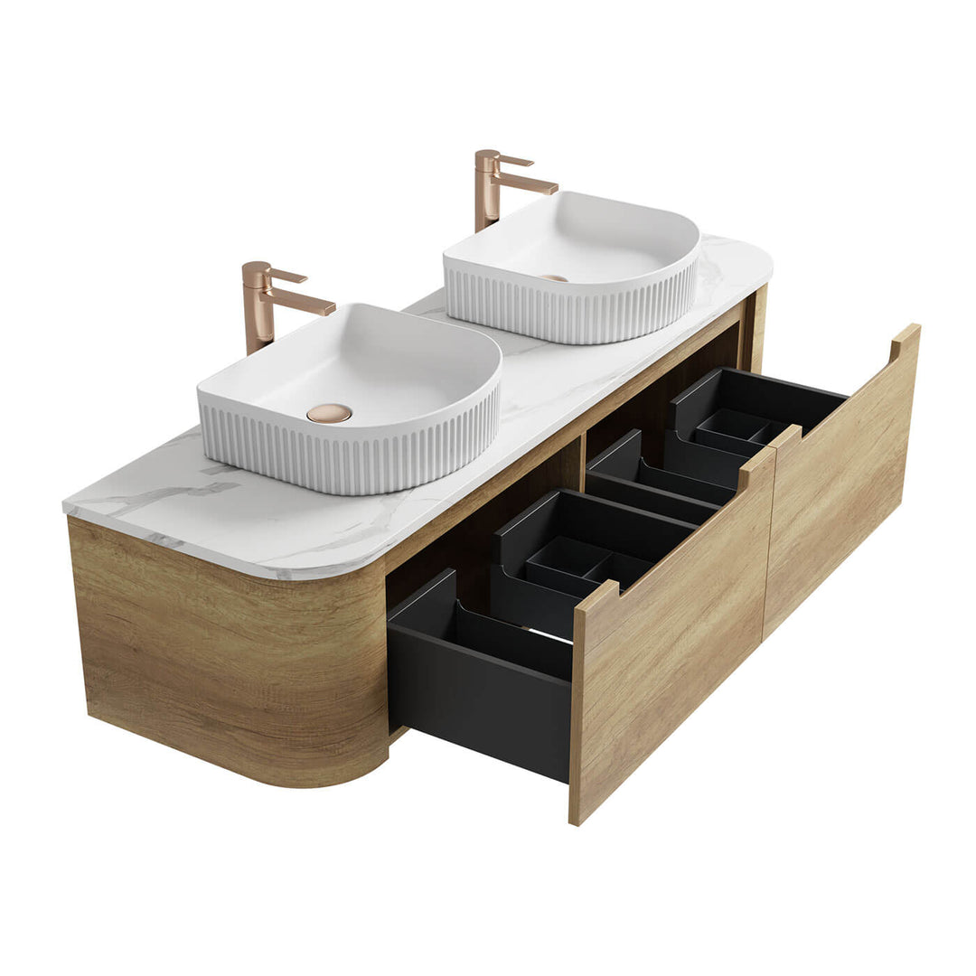 Carita Curved Timber Grain Wall Hung Vanity