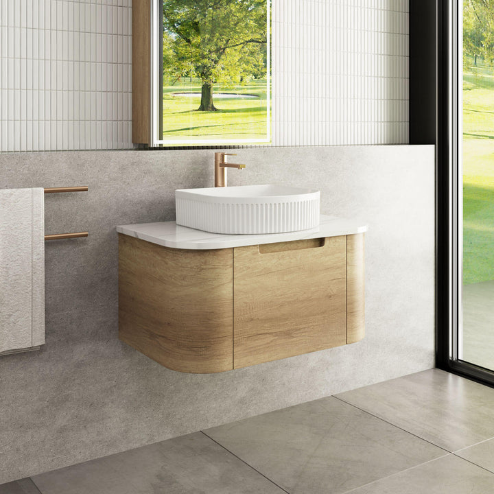 Carita Curved Timber Grain Wall Hung Vanity