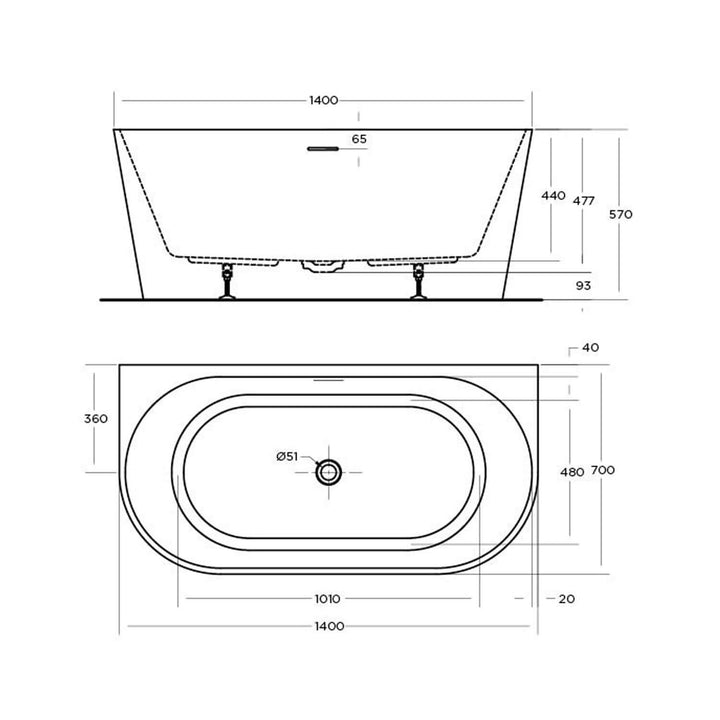 Eco Back to Wall Overflow Bathtub